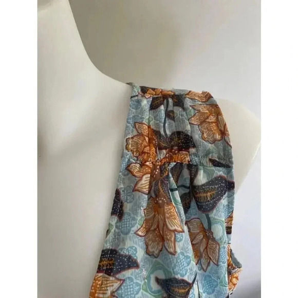 NWT Rachel Zoe Blue Floral Wrap Top Size M Lotus Gold Thread 0159 - Picture 3 of 10